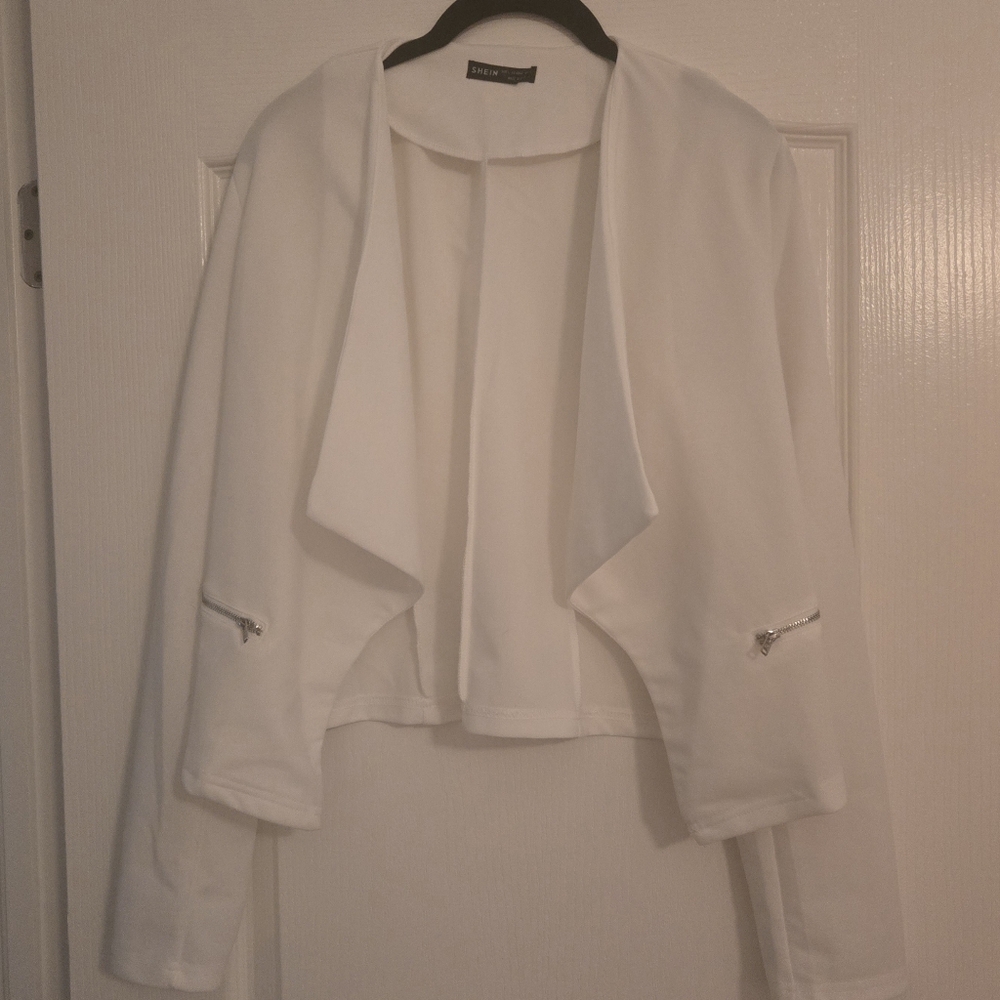 Shein White Women's Blazer with Zipper Accents